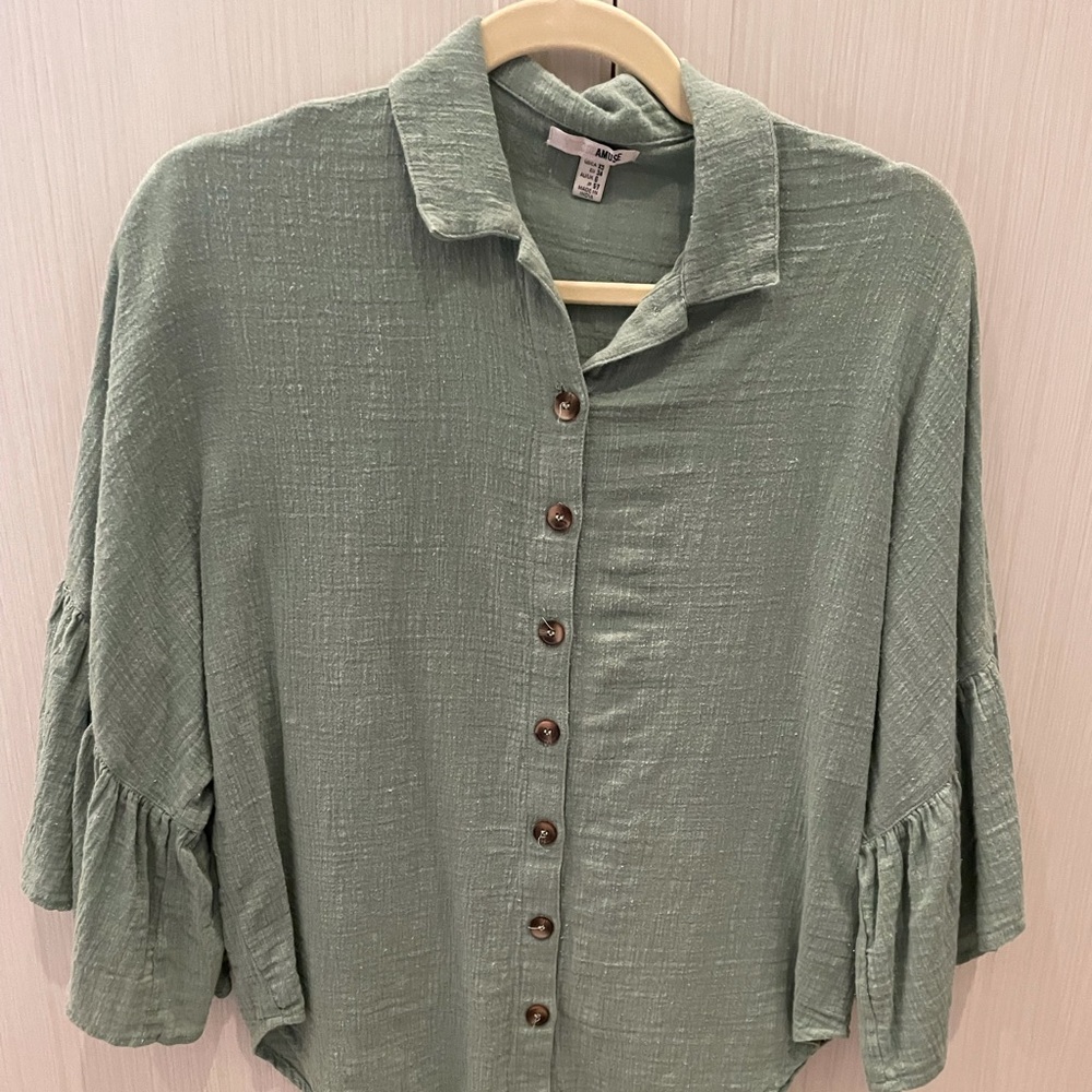 Sage green gauzy cotton blouse size XS